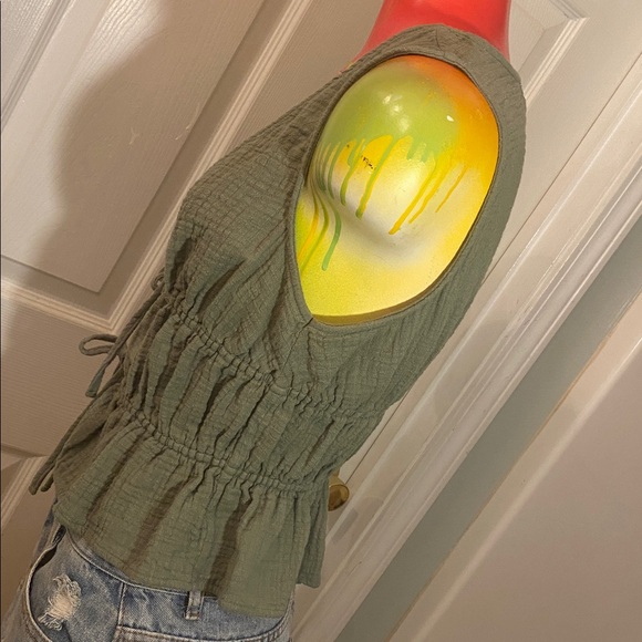 Aerie Olive Sleeveless Drawstring Blouse - Picture 5 of 13